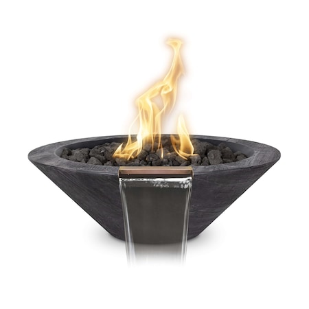 The Outdoor Plus 24 Round Cazo Fire & Water Bowl, Wood Grain GFRC Concrete, Ebony, Match Lit w/Flame Sense, Natural Gas OPT-24RWGFWFSML-EBN-NG